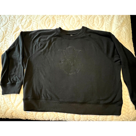 Victoria's Secret Sweatshirt Black Logo Embroidered Long Sleeve Pullover XLarge - Picture 1 of 4